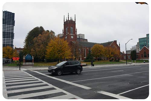 a black car parking near St. Peter's Cathedral Basilica London Ontario